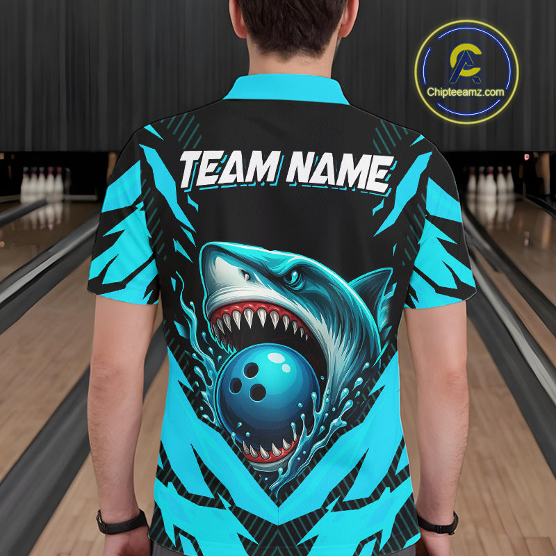 Black and Blue Mens bowling shirts Custom Blue Shark bowling team  jerseys, gifts for bowlers NQS9991