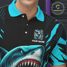 Load image into Gallery viewer, Black and Blue Mens bowling shirts Custom Blue Shark bowling team  jerseys, gifts for bowlers NQS9991