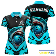 Load image into Gallery viewer, Black and Blue Women bowling shirts Custom Blue Shark bowling team  jerseys, gifts for bowlers NQS9991