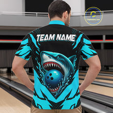 Load image into Gallery viewer, Black and Blue Mens bowling shirts Custom Blue Shark bowling team  jerseys, gifts for bowlers NQS9991