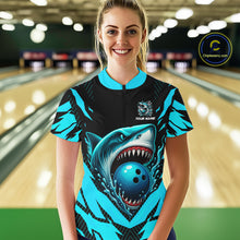 Load image into Gallery viewer, Black and Blue Women bowling shirts Custom Blue Shark bowling team  jerseys, gifts for bowlers NQS9991