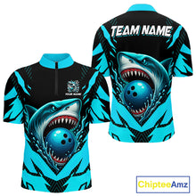 Load image into Gallery viewer, Black and Blue Mens bowling shirts Custom Blue Shark bowling team  jerseys, gifts for bowlers NQS9991