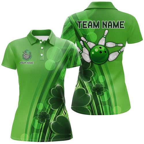 Green clover St Patrick Day bowling shirts for women custom Team bowling jerseys, gifts for bowlers NQS8084