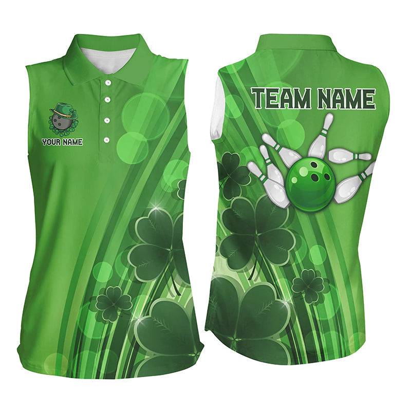 Green clover St Patrick Day Sleeveless Polo shirts custom Team bowling jerseys, gifts for bowlers NQS8084