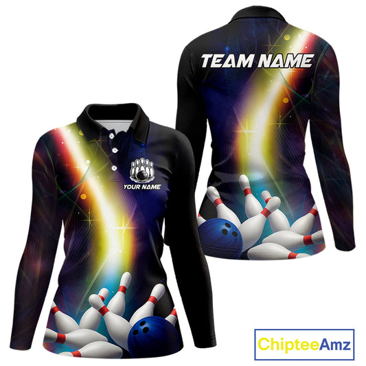 Custom Rainbow Lights Bowling Shirts For Women, Personalized bowling team jersey with name NQS10283