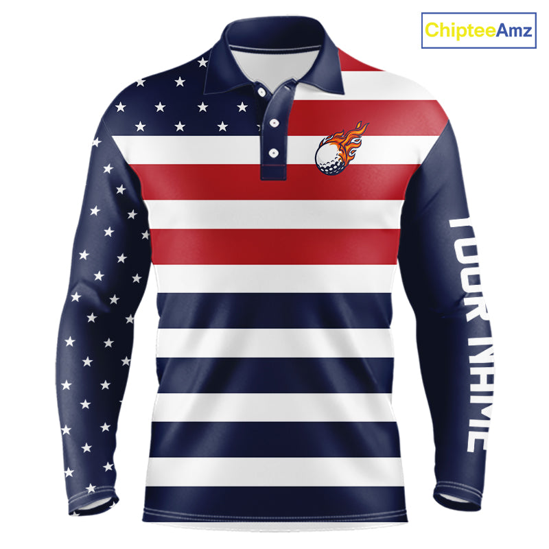 Custom American Flag Golf Polo Shirts For Men, Personalized Patriotic Mens Golf attire NQS10500