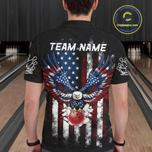 Load image into Gallery viewer, Vintage American Flag Eagle Black Bowling Shirts for Men Custom Patriotic Team Bowling Jerseys NQS10501