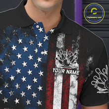 Load image into Gallery viewer, Vintage American Flag Eagle Black Bowling Shirts for Men Custom Patriotic Team Bowling Jerseys NQS10501