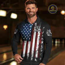 Load image into Gallery viewer, Vintage American Flag Eagle Black Bowling Shirts for Men Custom Patriotic Team Bowling Jerseys NQS10501