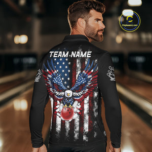 Vintage American Flag Eagle Black Bowling Shirts for Men Custom Patriotic Team Bowling Jerseys NQS10501