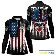 Load image into Gallery viewer, Vintage American Flag Eagle Black Bowling Shirts for Women Custom Patriotic Team Bowling Jerseys NQS10501