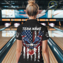 Load image into Gallery viewer, Vintage American Flag Eagle Black Bowling Shirts for Women Custom Patriotic Team Bowling Jerseys NQS10501