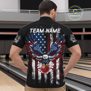 Vintage American Flag Eagle Black Bowling Shirts for Men Custom Patriotic Team Bowling Jerseys NQS10501