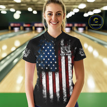 Load image into Gallery viewer, Vintage American Flag Eagle Black Bowling Shirts for Women Custom Patriotic Team Bowling Jerseys NQS10501