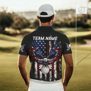 Vintage American Flag Eagle Black Golf Polo Shirts For Men Custom mens patriotic golf shirts NQS10502