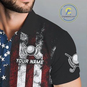 Vintage American Flag Eagle Black Golf Polo Shirts For Men Custom mens patriotic golf shirts NQS10502