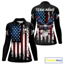 Load image into Gallery viewer, Vintage American Flag Eagle Black Golf Polo Shirts For Women Custom ladies patriotic golf shirts NQS10502