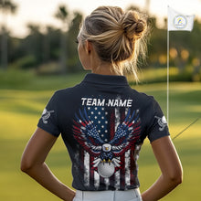 Load image into Gallery viewer, Vintage American Flag Eagle Black Golf Polo Shirts For Women Custom ladies patriotic golf shirts NQS10502