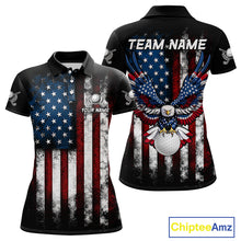 Load image into Gallery viewer, Vintage American Flag Eagle Black Golf Polo Shirts For Women Custom ladies patriotic golf shirts NQS10502