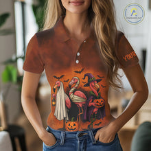 Load image into Gallery viewer, Funny Flamingo Pumpkin Golf Polo Shirt For Women Custom Halloween Golf Tops | Orange NQS10702