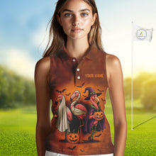 Load image into Gallery viewer, Funny Flamingo Pumpkin Sleeveless Golf Polo Shirt For Women Custom Halloween Golf Tops | Orange NQS10702