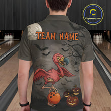Load image into Gallery viewer, Funny Flamingo Halloween Bowling Polo, Quarter Zip Shirt For Men Custom Halloween Bowling Team Jersey NQS10703