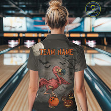 Load image into Gallery viewer, Funny Flamingo Halloween Bowling Polo, 1/4 Zip Shirt For Women Custom Halloween Bowling Team Jersey NQS10703