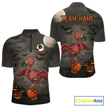 Load image into Gallery viewer, Funny Flamingo Halloween Bowling Polo, Quarter Zip Shirt For Men Custom Halloween Bowling Team Jersey NQS10703