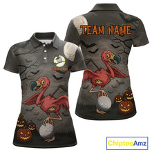 Load image into Gallery viewer, Funny Halloween Flamingo Pumpkin Golf Polo Shirt For Women Custom Halloween Ladies Golf Tops NQS10704