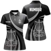 Load image into Gallery viewer, Black Grey Dot pattern disc golf basket custom Womens disc golf polo shirts, disc golf jerseys NQS8749