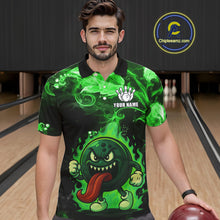 Load image into Gallery viewer, Personalized Funny Bowling Shirts for Men Green Flame Custom Bowling Team Outfit, Gift For Bowlers NQS10909