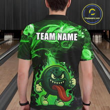 Load image into Gallery viewer, Personalized Funny Bowling Shirts for Men Green Flame Custom Bowling Team Outfit, Gift For Bowlers NQS10909