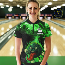 Load image into Gallery viewer, Personalized Funny Bowling Shirts for Women Green Flame Custom Bowling Team Outfit, Gift For Bowlers NQS10909