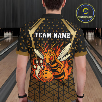 Custom Black and Gold Bee Bowling Polo, Quarter Zip Shirts For Men, Bee Bowling Team Bowlers Outfit NQS10911