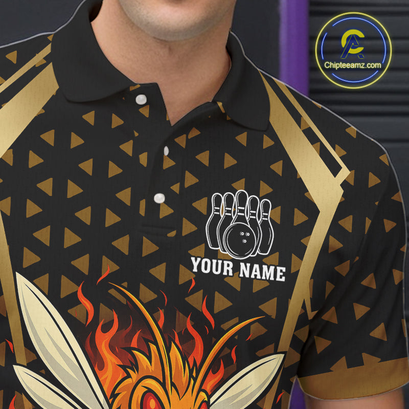 Custom Black and Gold Bee Bowling Polo, Quarter Zip Shirts For Men, Bee Bowling Team Bowlers Outfit NQS10911