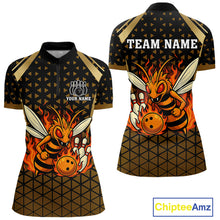 Load image into Gallery viewer, Custom Black and Gold Bee Bowling Polo, Quarter Zip Shirts For Women, Bee Bowling Team Bowlers Outfit NQS10911