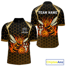 Load image into Gallery viewer, Custom Black and Gold Bee Bowling Polo, Quarter Zip Shirts For Men, Bee Bowling Team Bowlers Outfit NQS10911