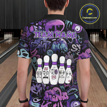 Load image into Gallery viewer, Custom Purple graffiti pattern Funny Bowling Polo, Quarter Zip Shirts For Men, Team Bowling Jersey NQS11099