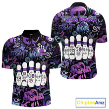 Load image into Gallery viewer, Custom Purple graffiti pattern Funny Bowling Polo, Quarter Zip Shirts For Men, Team Bowling Jersey NQS11099