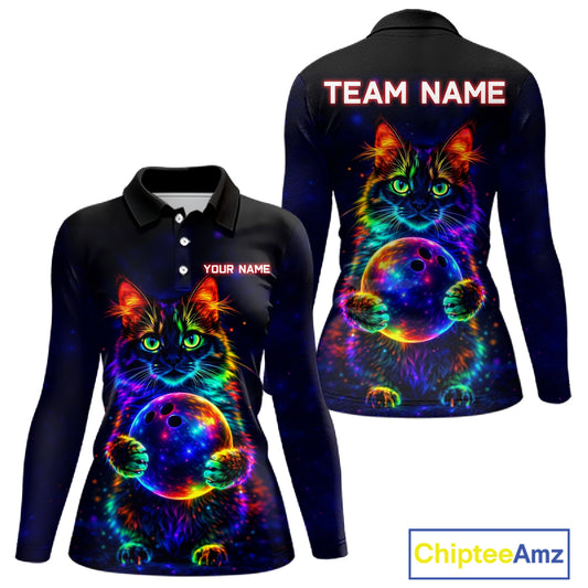 Neon Cat Bowling shirts for Ladies Custom Team Bowling Apparel, best bowling shirts NQS11516