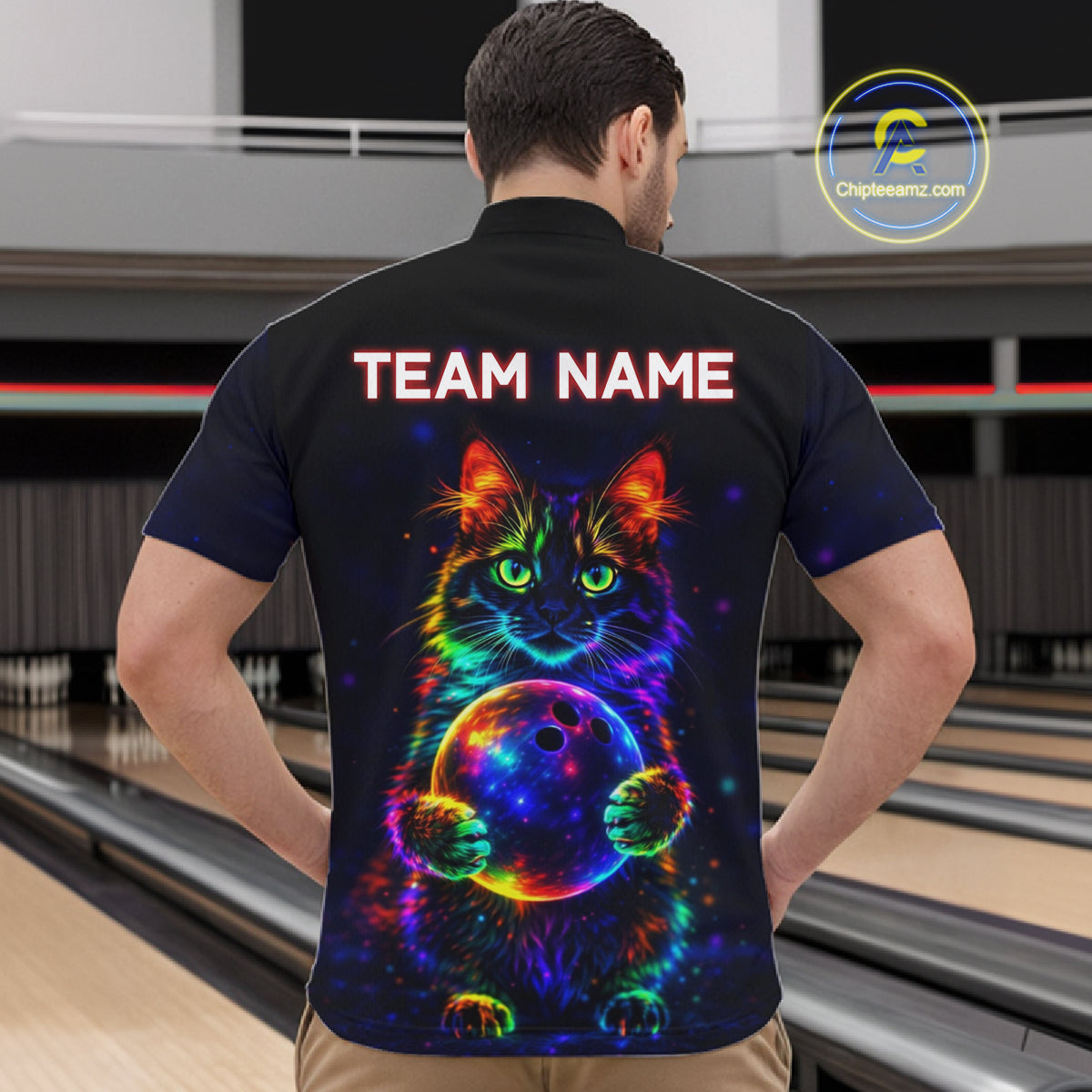 Neon Cat Bowling Jerseys for Men Custom Team Bowling Apparel, best bowling shirts NQS11516