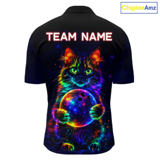 Neon Cat Bowling Jerseys for Men Custom Team Bowling Apparel, best bowling shirts NQS11516