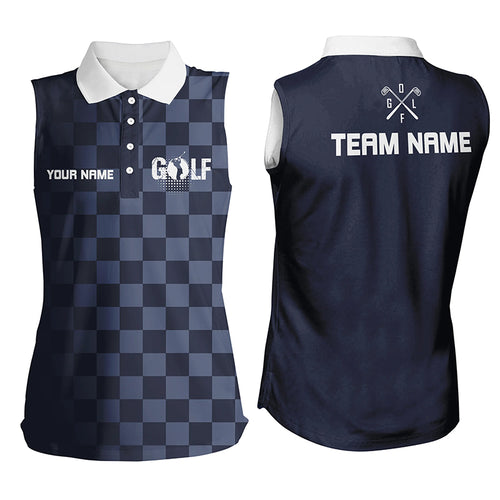 Womens sleeveless polo shirt custom name ladies golf shirts, womens golf gifts | Navy NQS5510