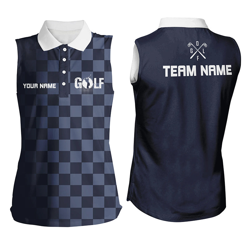 Womens sleeveless polo shirt custom name ladies golf shirts, womens golf gifts | Navy NQS5510