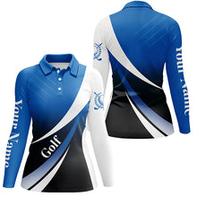 Load image into Gallery viewer, Womens golf polo shirts custom name blue and white golf shirt, tournament golf tops for ladies NQS5518