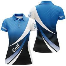 Load image into Gallery viewer, Womens golf polo shirts custom name blue and white golf shirt, tournament golf tops for ladies NQS5518