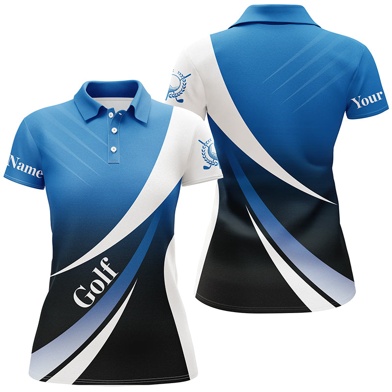 Womens golf polo shirts custom name blue and white golf shirt, tournament golf tops for ladies NQS5518