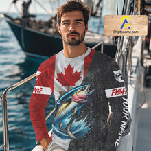 Load image into Gallery viewer, Canadian Flag Tuna Fishing Custom long sleeve performance Fishing Shirts, Tuna Fishing jerseys NQS9967