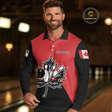 Load image into Gallery viewer, Black and Red maple leaf Mens bowling shirts Custom Canadian Flag bowling team  jerseys, bowlers gifts NQS9992