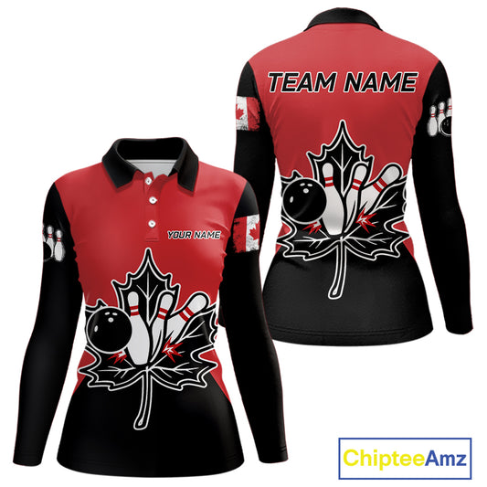 Black and Red maple leaf Women bowling shirts Custom Canadian Flag bowling team  jersey, bowlers gifts NQS9992